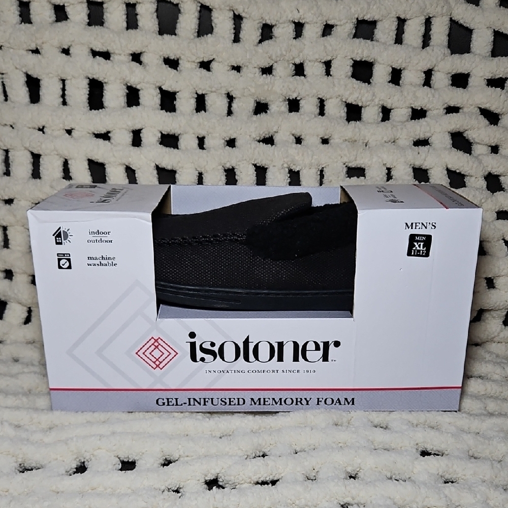 Isotoner Men's Black Gel-Infused Indoor Outdoor Loafer House Shoes